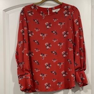 LOFT Red/Melon Floral Women's Blouse